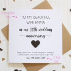 Personalised 11th Wedding Anniversary Card with Steel Heart