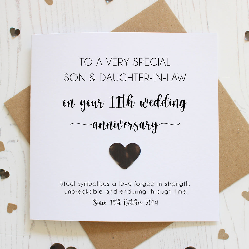 Personalised 11th Wedding Anniversary Card with Steel Heart