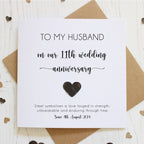 Personalised 11th Wedding Anniversary Card with Steel Heart