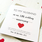Personalised 12th Wedding Anniversary Card with Linen Heart