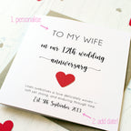 Personalised 12th Wedding Anniversary Card with Linen Heart