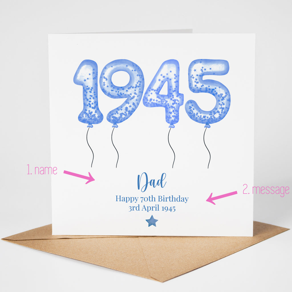 Personalised Blue Balloon 'Year You Were Born' Birthday Card – Any Year