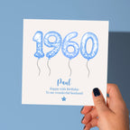 Personalised Blue Balloon 'Year You Were Born' Birthday Card – Any Year
