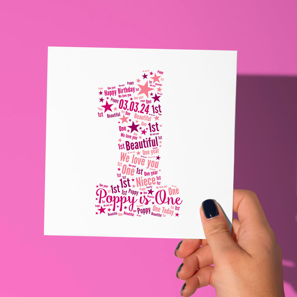 Personalised Pink Star Birthday Card for Girl - Any Age!