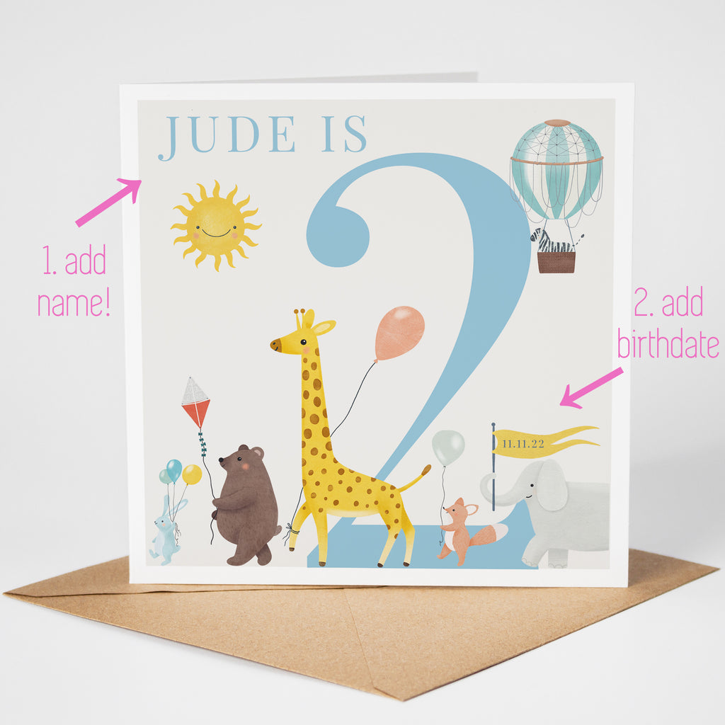 Personalised Safari Parade Birthday Card for Boy - Any Age!