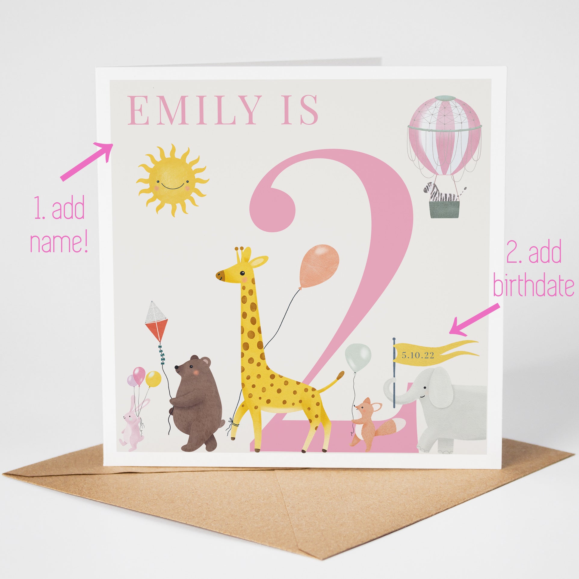 Personalised Safari Parade Birthday Card for Girl - Any Age!