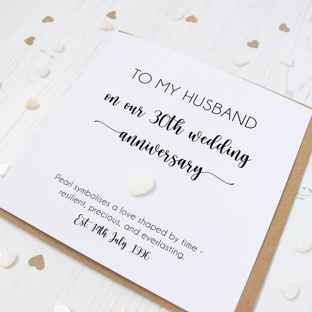 Personalised 30th Wedding Anniversary Card with Pearl Heart
