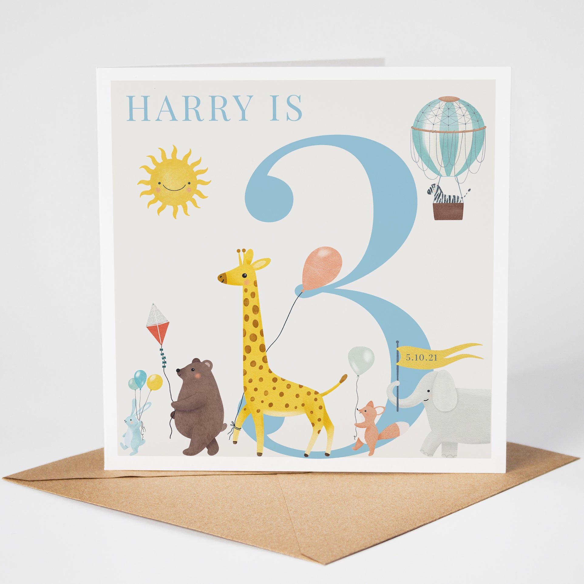 Personalised Safari Parade Birthday Card for Boy - Any Age!