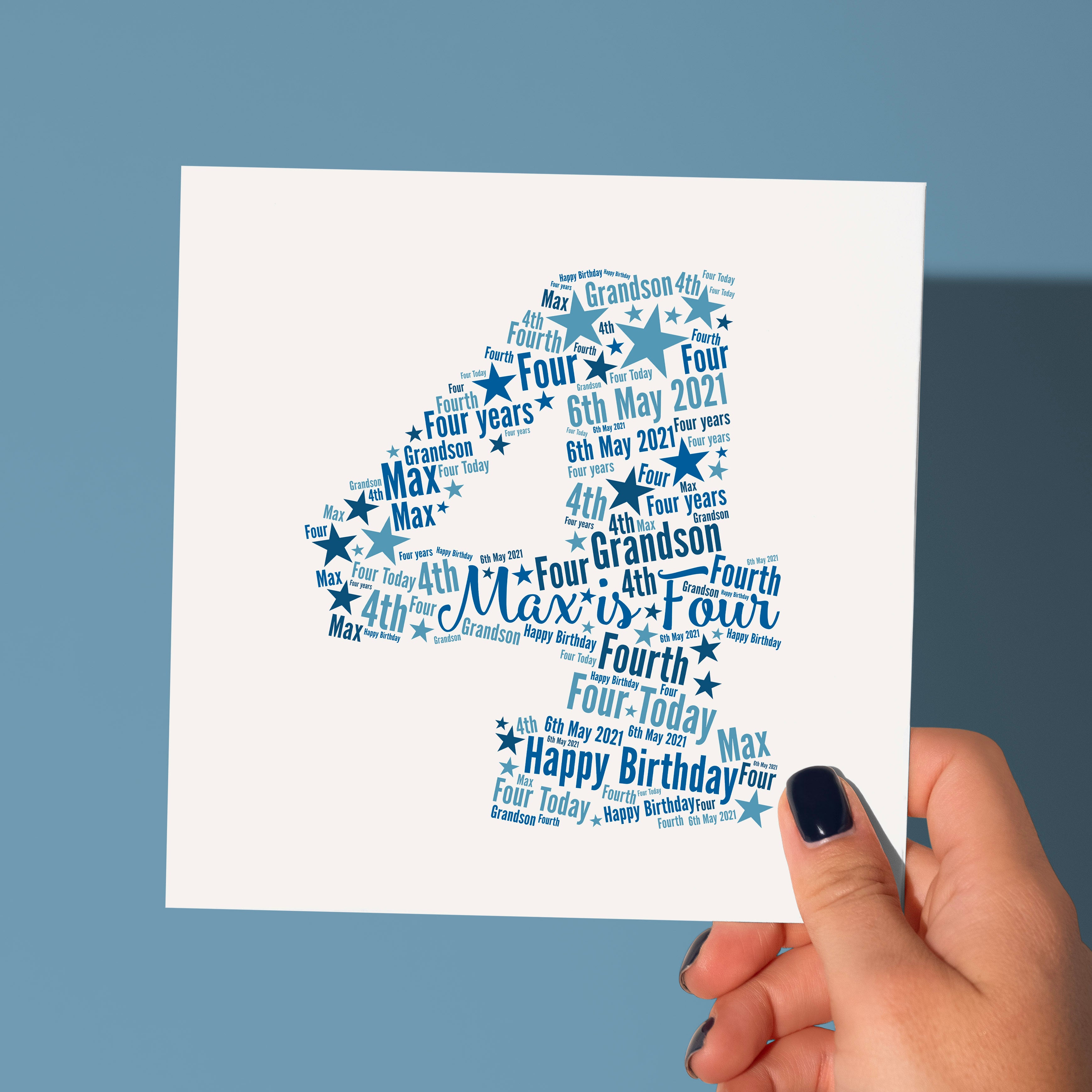 Personalised Blue Star Birthday Card for Boy - Any Age!