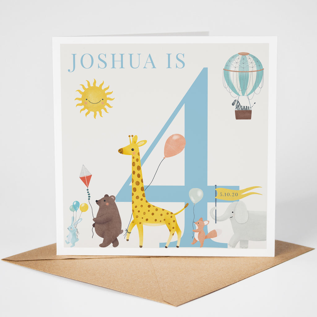 Personalised Safari Parade Birthday Card for Boy - Any Age!