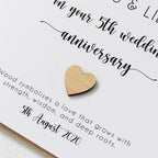 Personalised 5th Wedding Anniversary Card with Wooden Heart