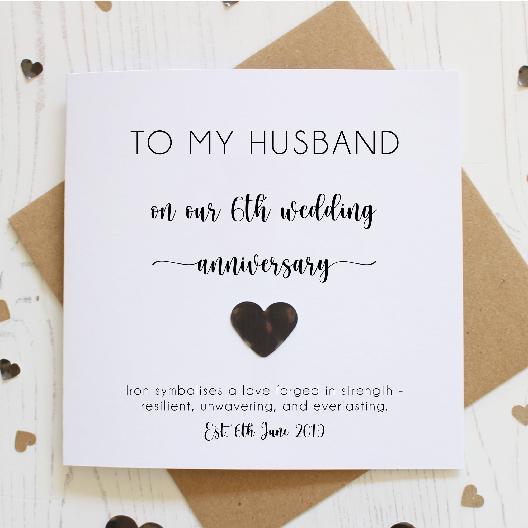 Personalised 6th Wedding Anniversary Card with Iron Heart
