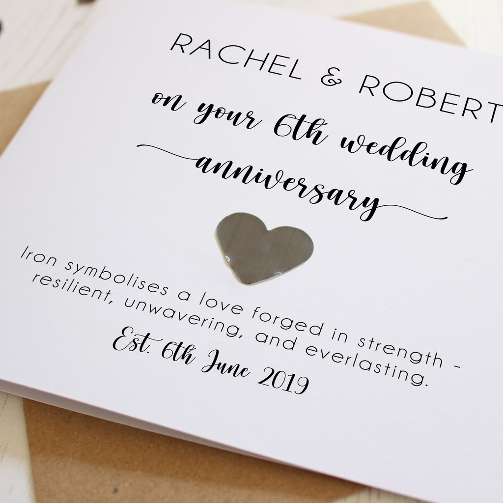 Personalised 6th Wedding Anniversary Card with Iron Heart