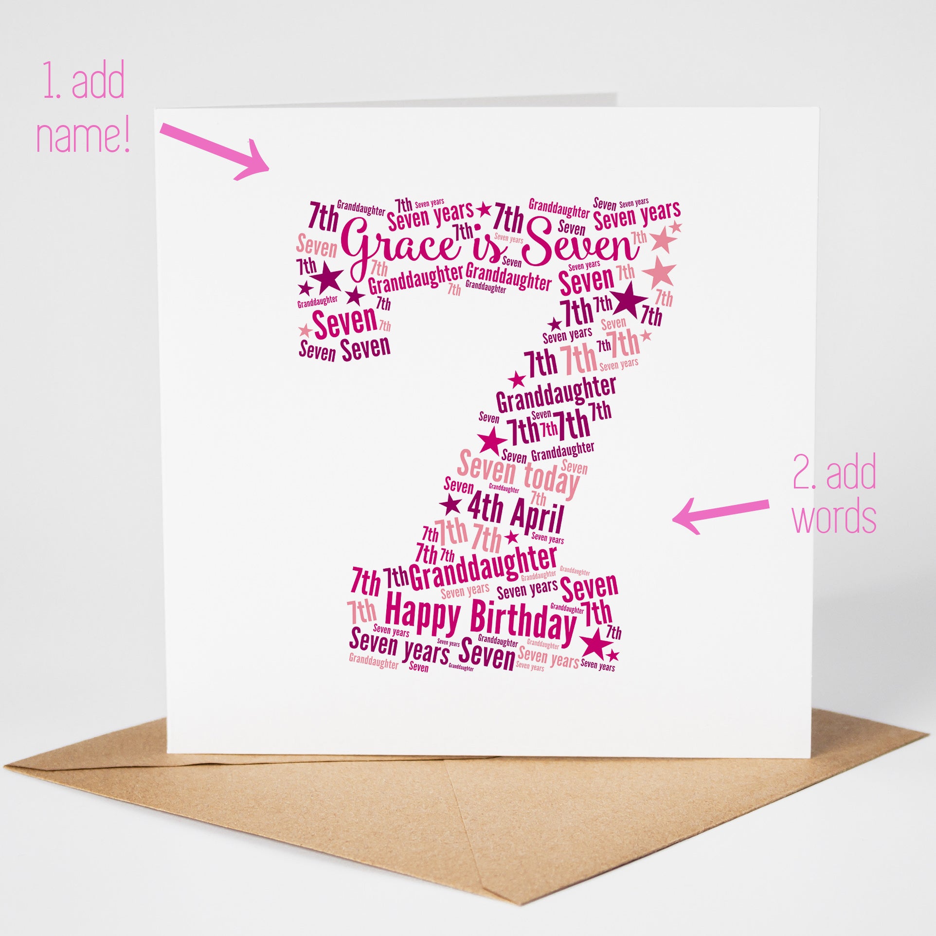 Personalised Pink Star Birthday Card for Girl - Any Age!