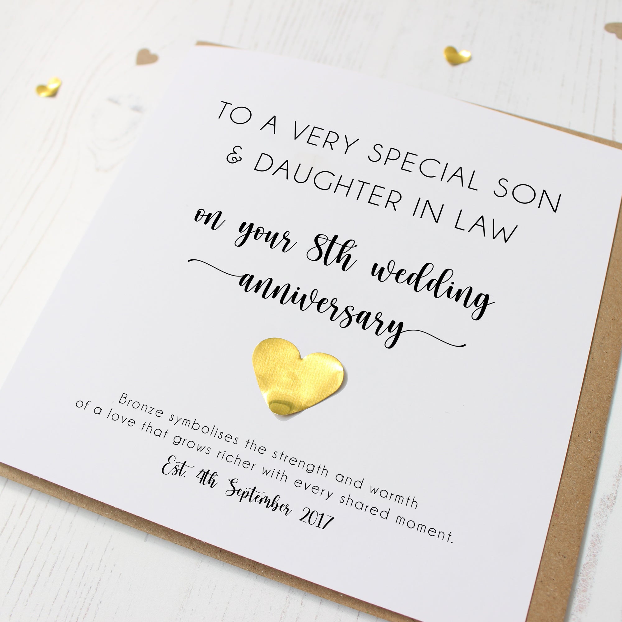 Personalised 8th Wedding Anniversary Card with Bronze Heart