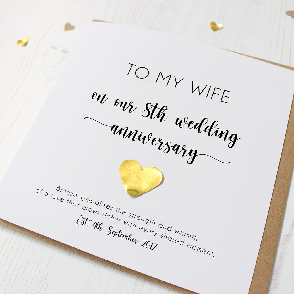 Personalised 8th Wedding Anniversary Card with Bronze Heart