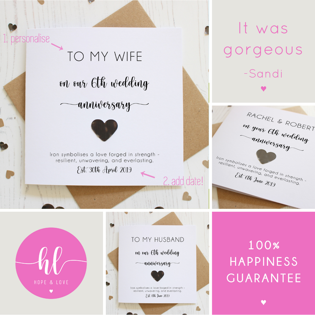 Personalised 6th Wedding Anniversary Card with Iron Heart