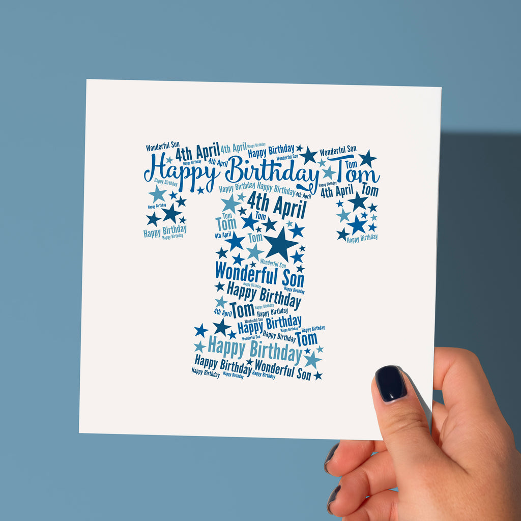 Personalised Blue Star Birthday Card For Him – Any Letter