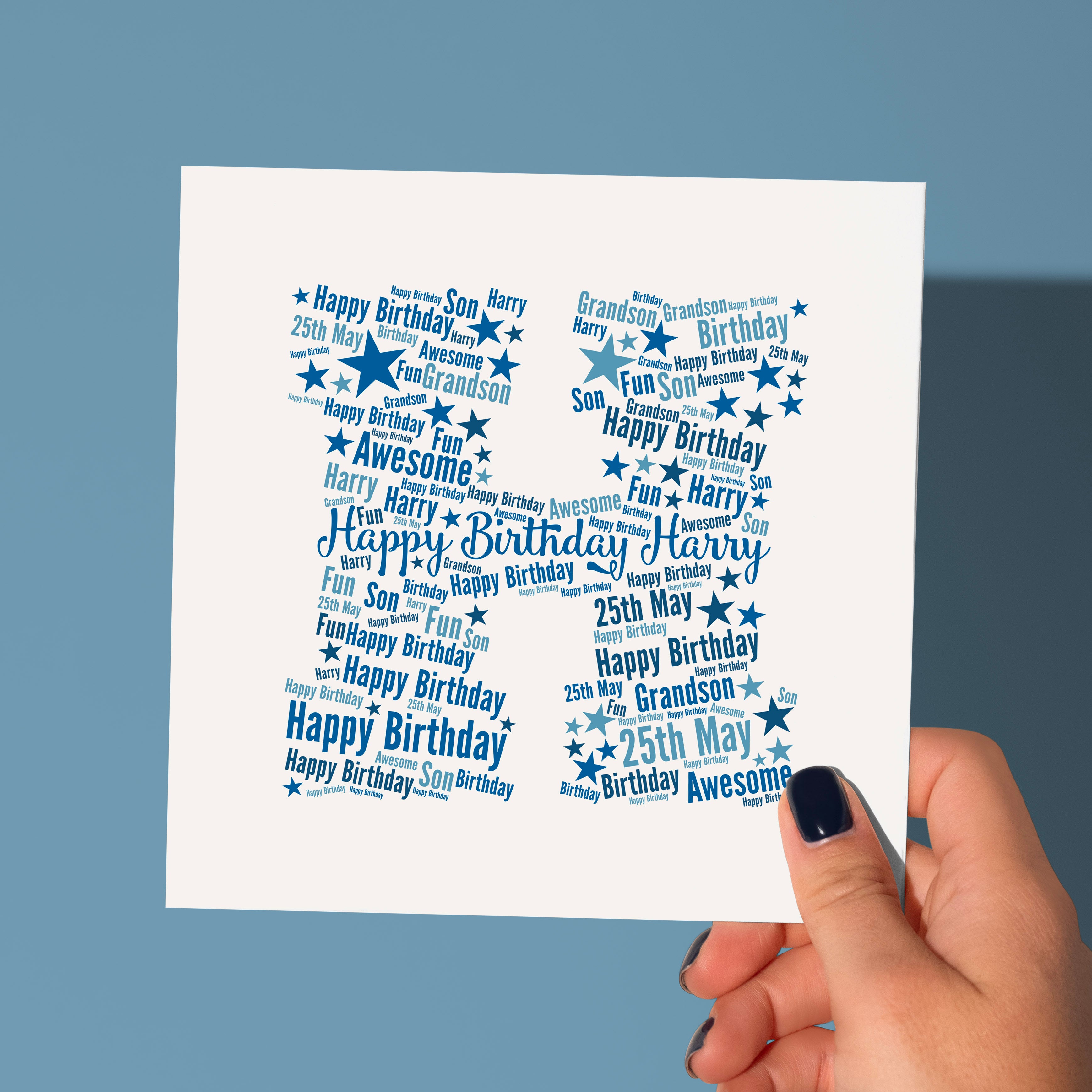 Personalised Blue Star Birthday Card For Him – Any Letter