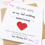 Personalised 3rd Wedding Anniversary Card with Leather Heart