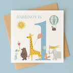 Personalised Safari Parade Birthday Card for Boy - Any Age!