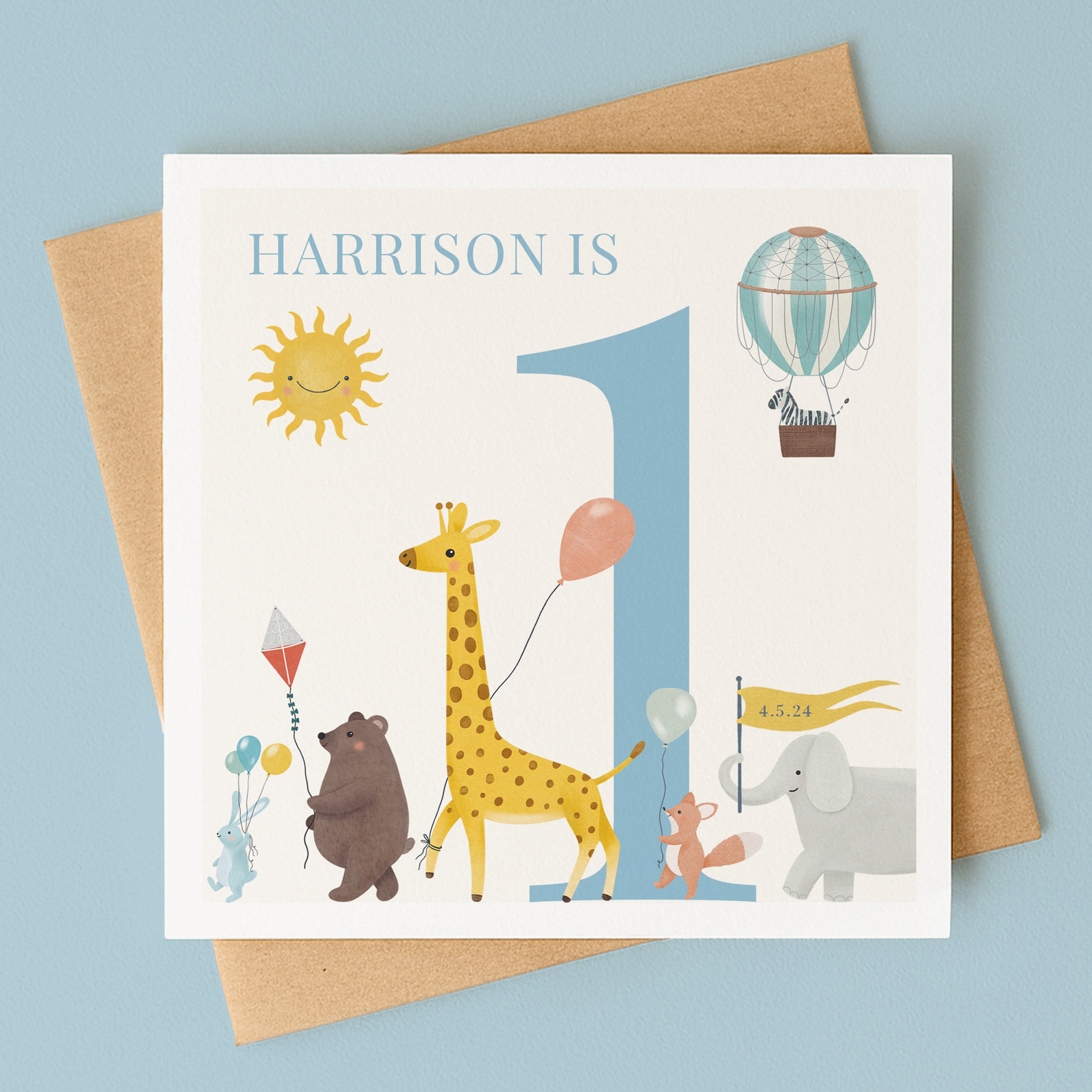 Personalised Safari Parade Birthday Card for Boy - Any Age!
