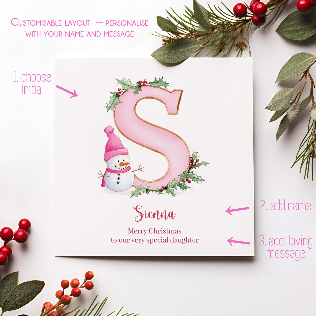 Personalised Pink Initial Christmas Card
