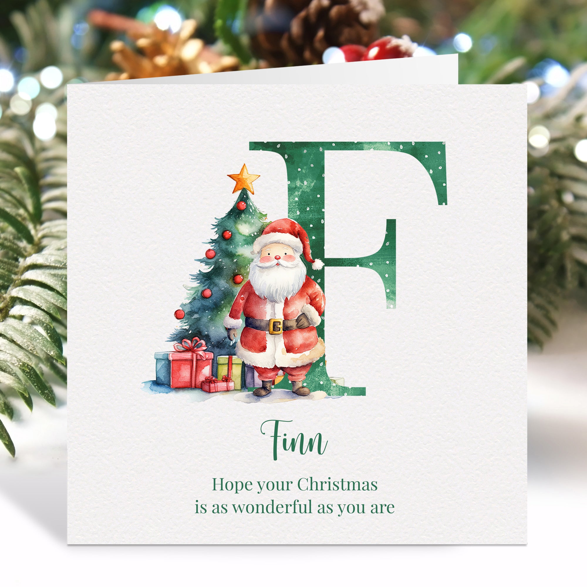 Personalised Green Initial Christmas Card