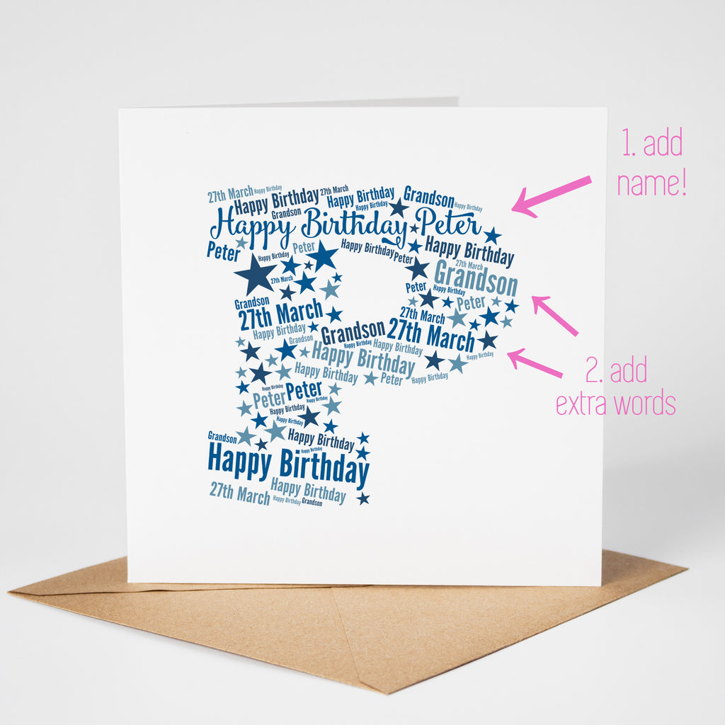 Personalised Blue Star Birthday Card For Him – Any Letter