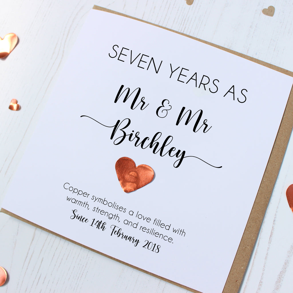 Personalised 7th Wedding Anniversary Card with Copper Heart