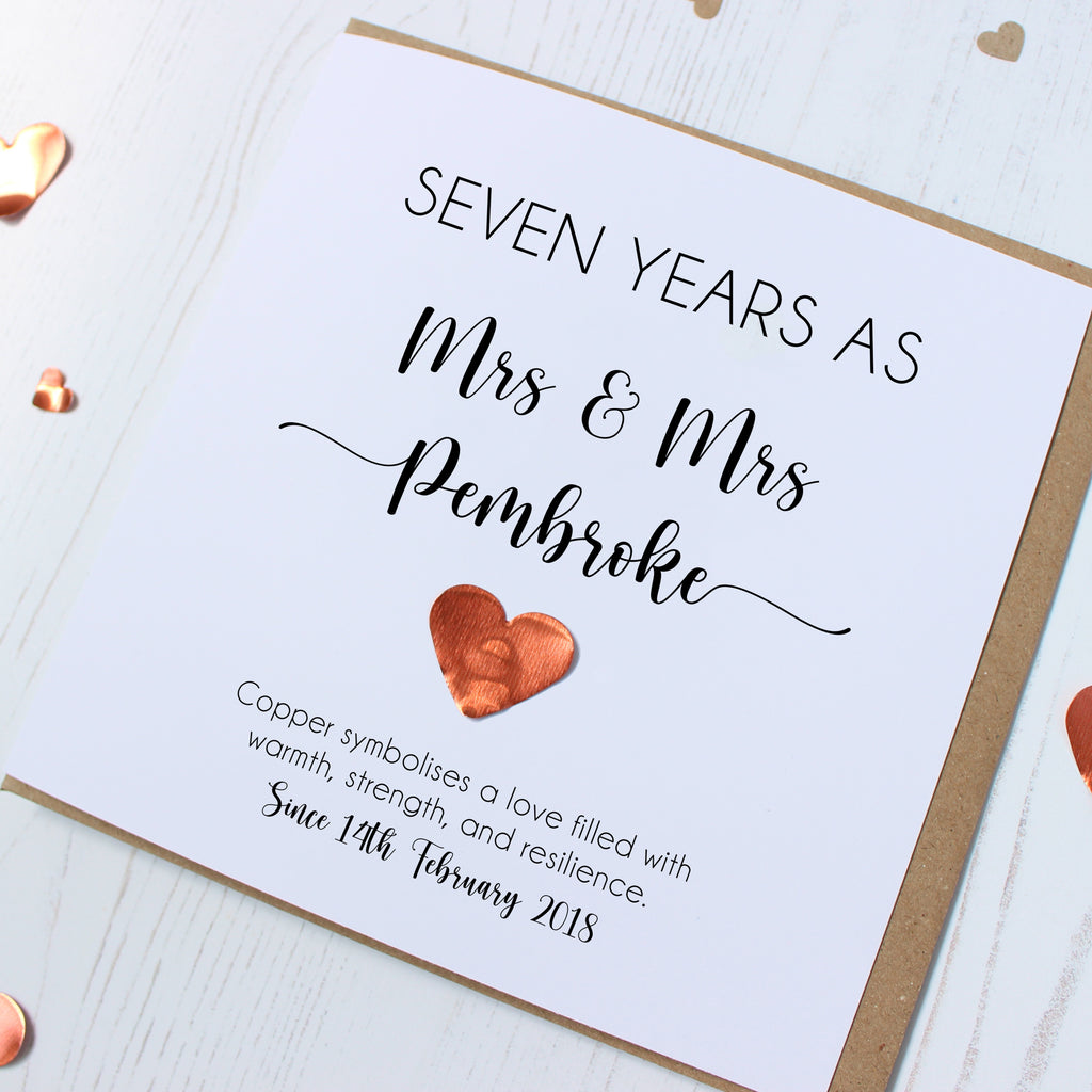 Personalised 7th Wedding Anniversary Card with Copper Heart