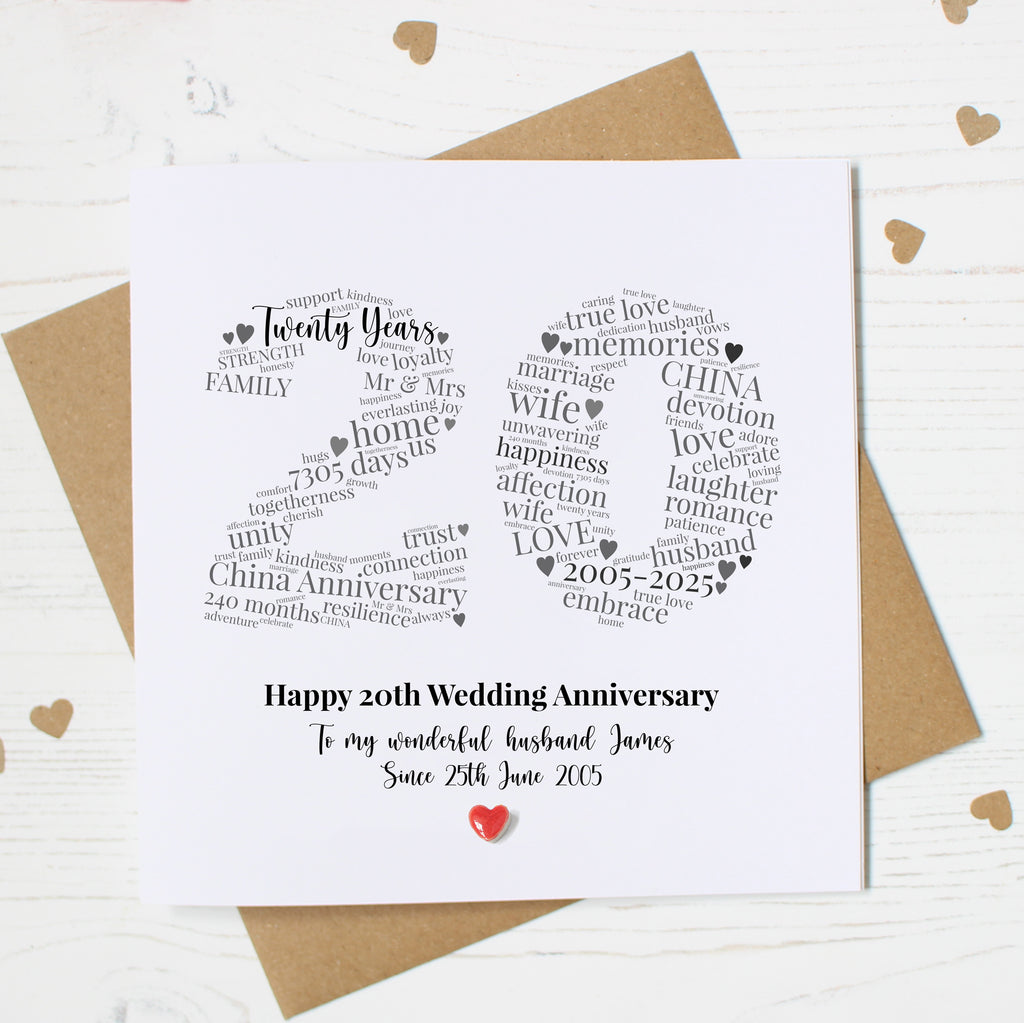 Personalised 20th Wedding Anniversary Card