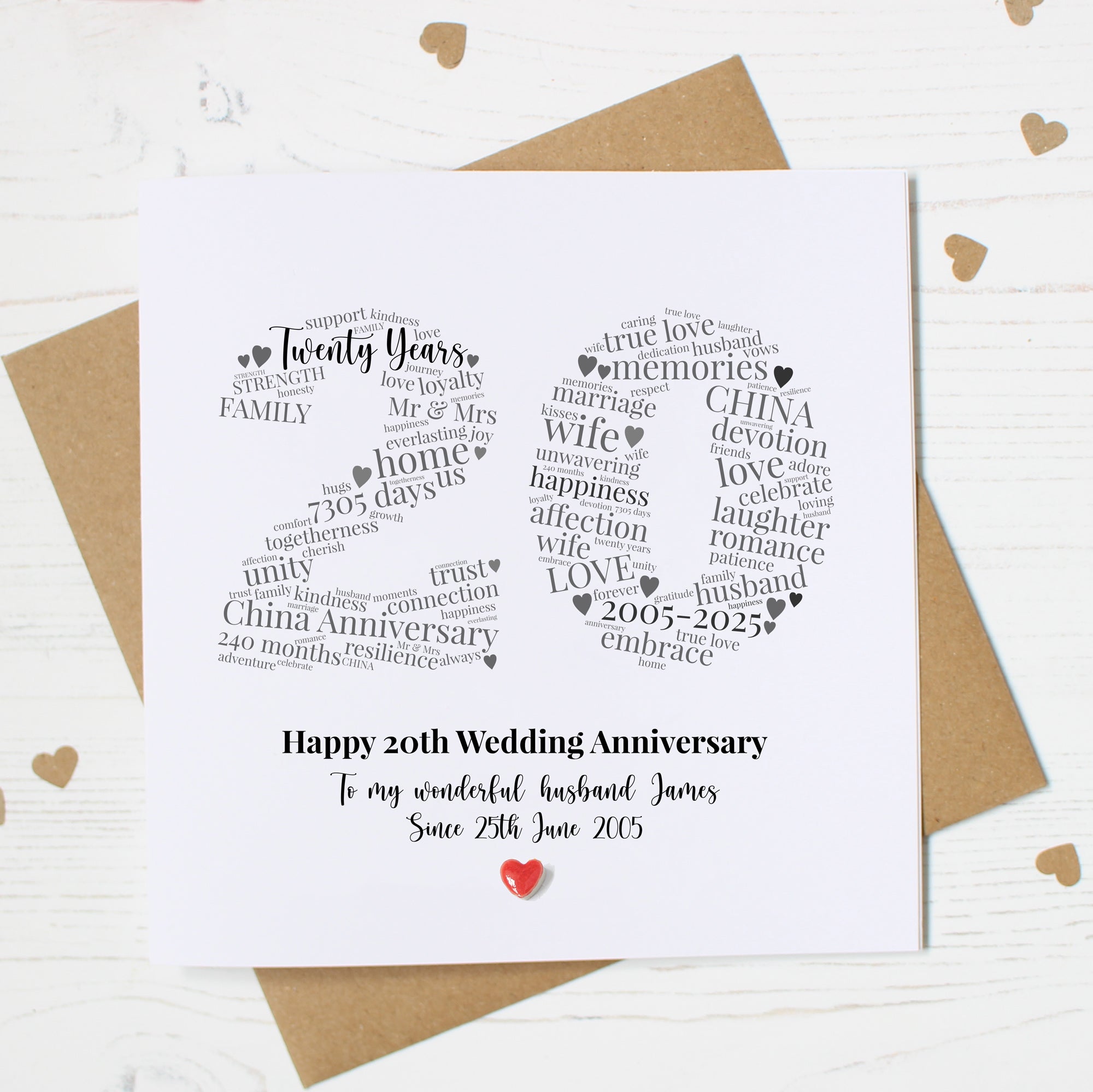 Personalised 20th Wedding Anniversary Card