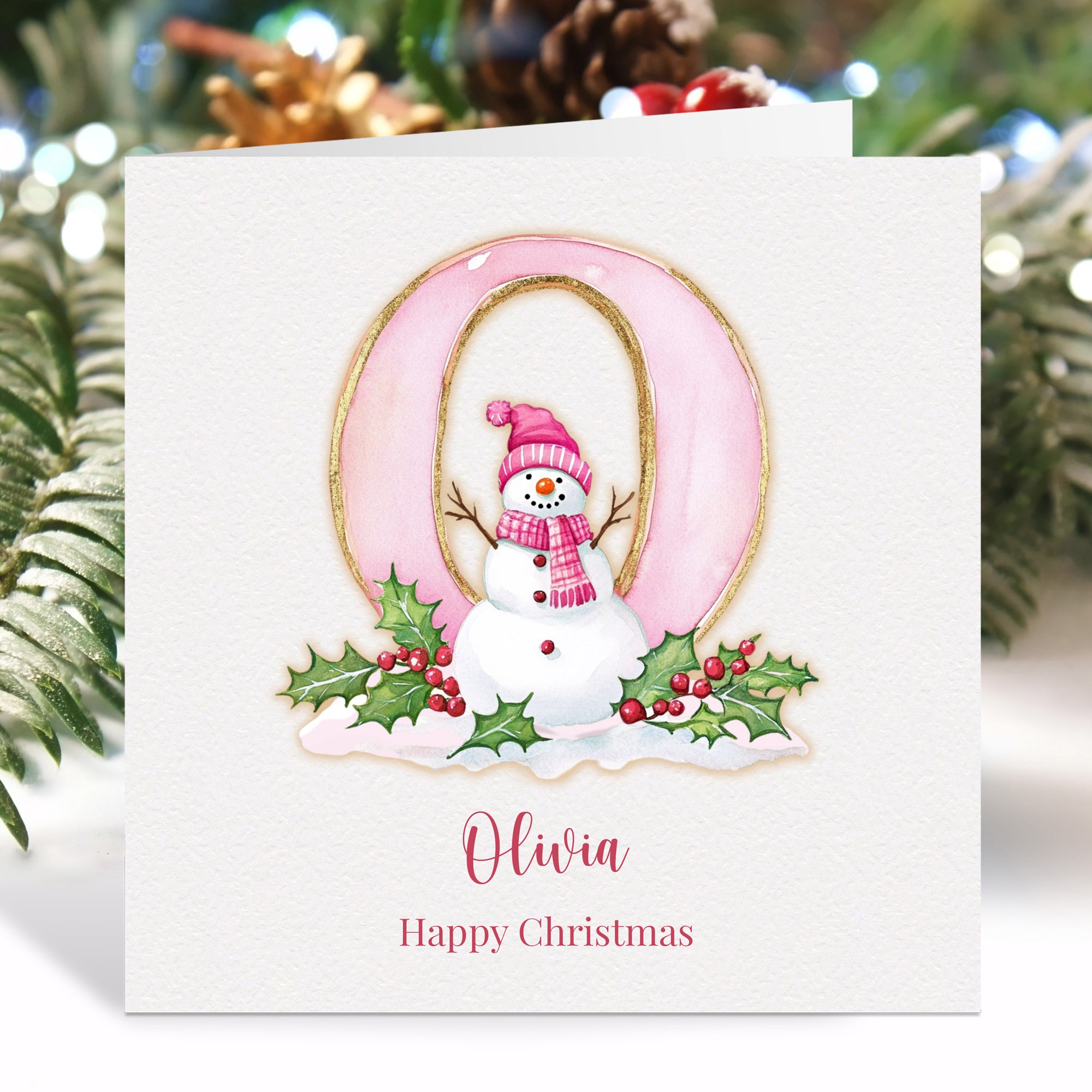 Personalised Pink Initial Christmas Card
