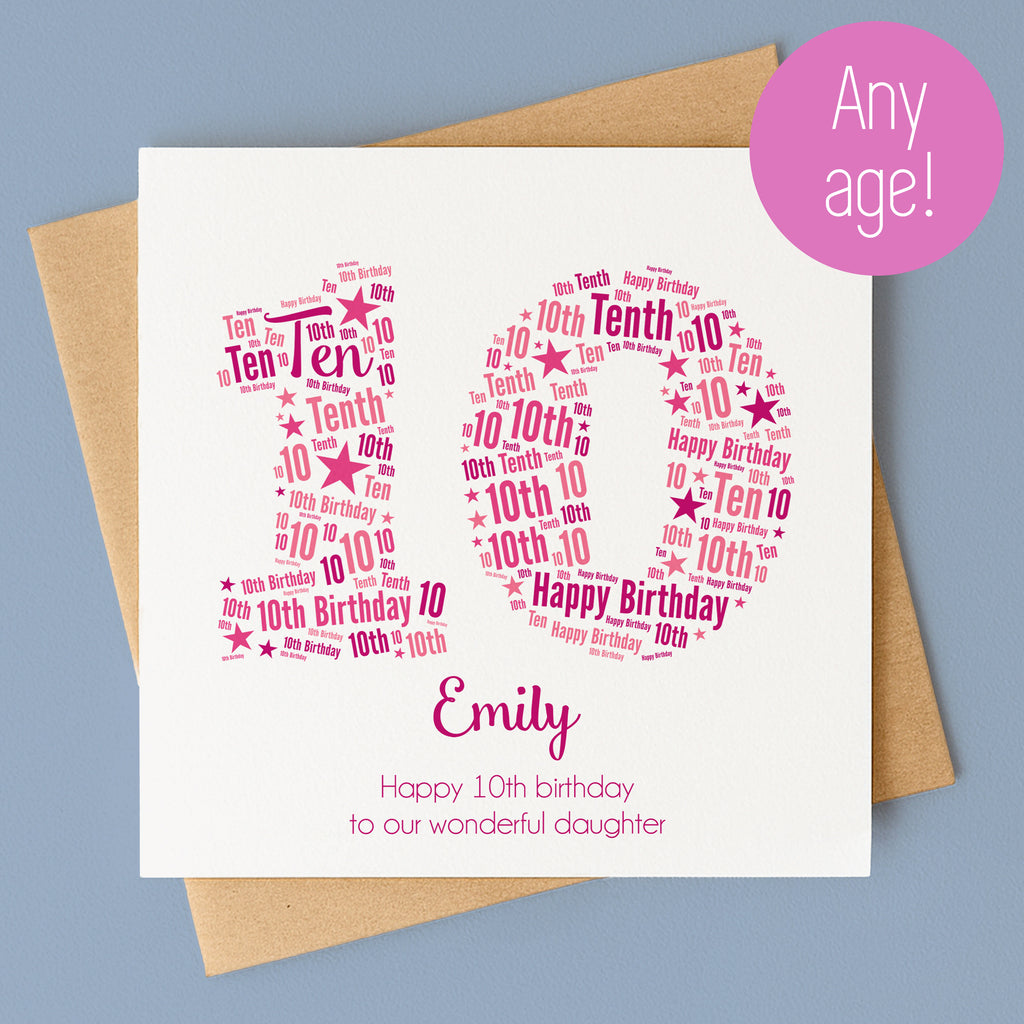 Personalised Pink Star Birthday Card For Her – Any Number