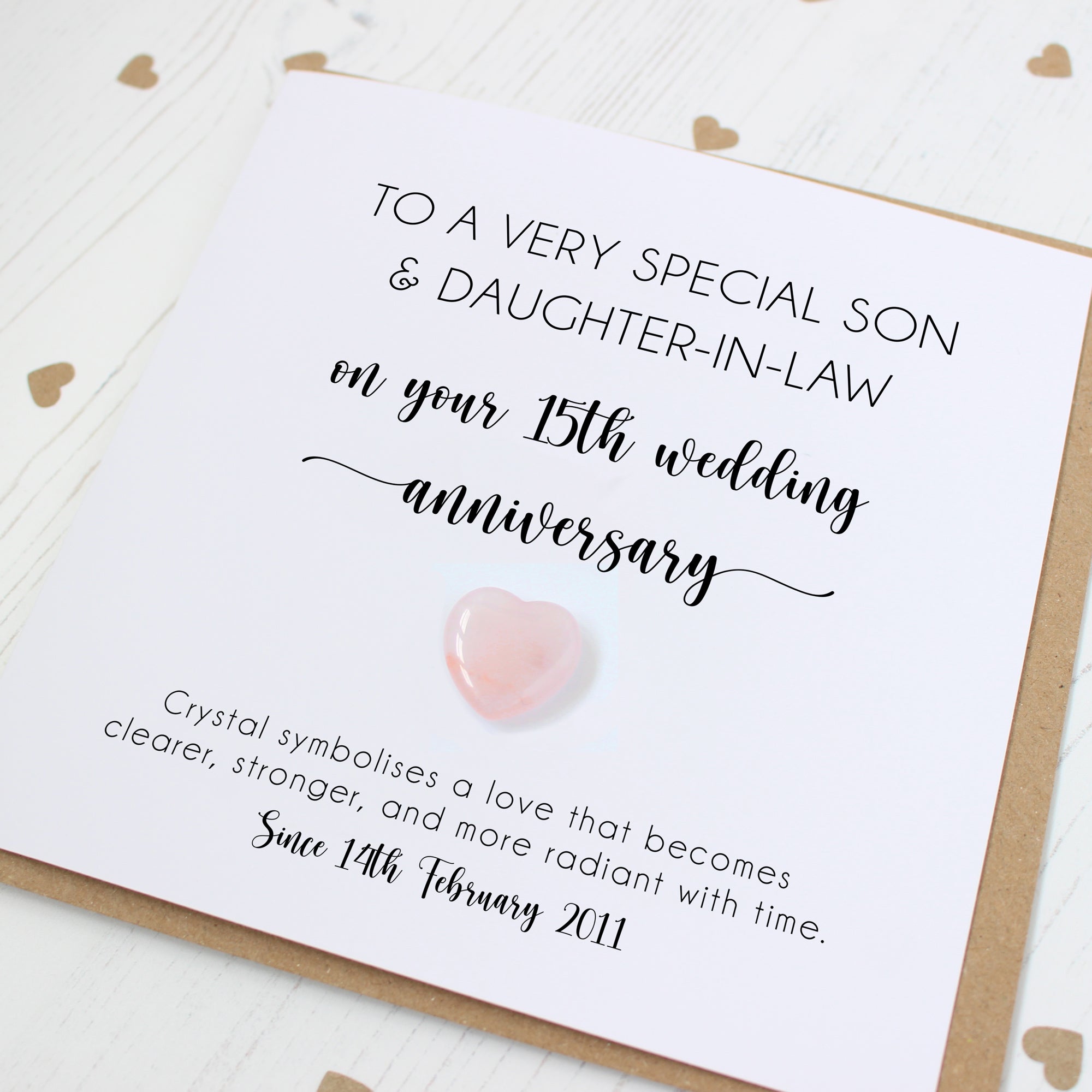 Personalised 15th Wedding Anniversary Card with Crystal Heart