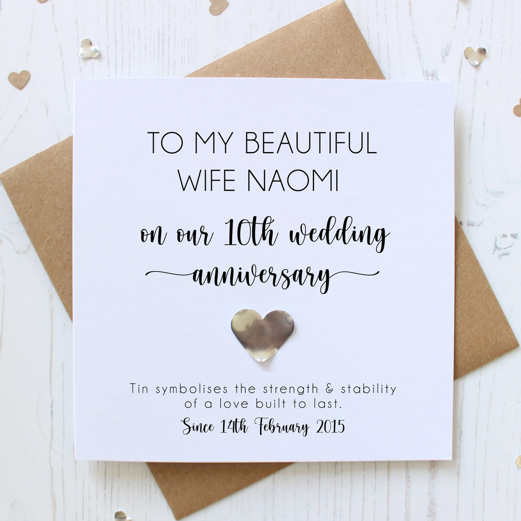 Personalised 10th Wedding Anniversary Card