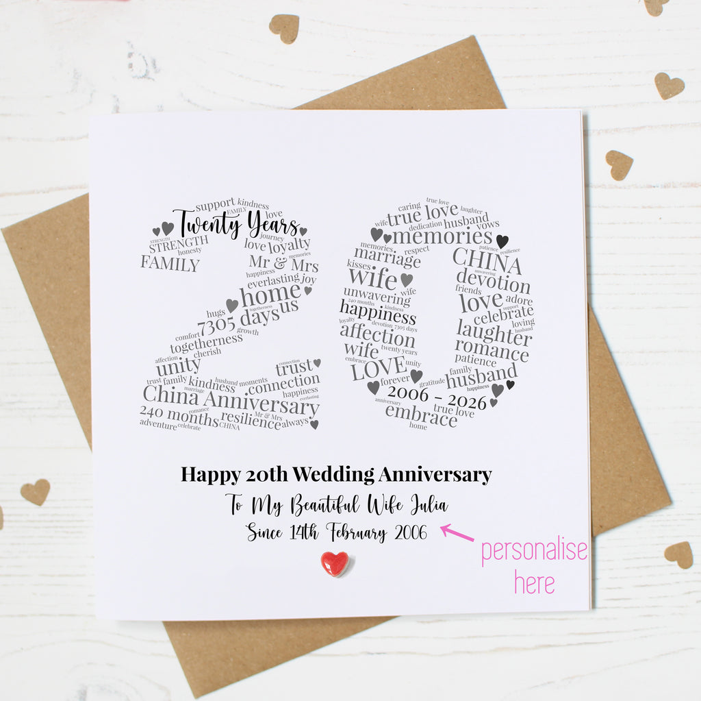Personalised 20th Wedding Anniversary Card