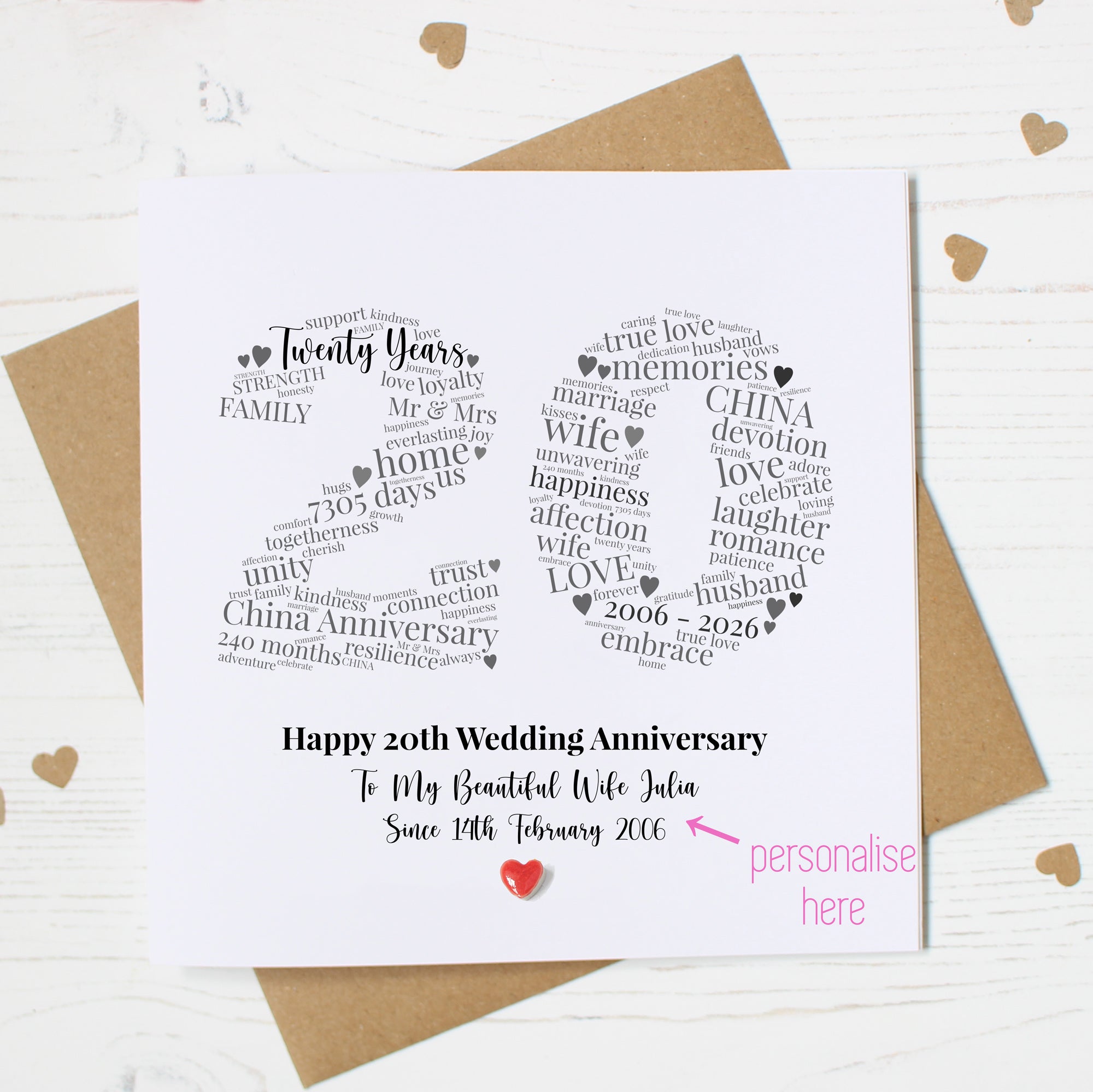 Personalised 20th Wedding Anniversary Card