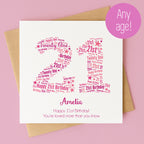 Personalised Pink Star Birthday Card For Her – Any Number