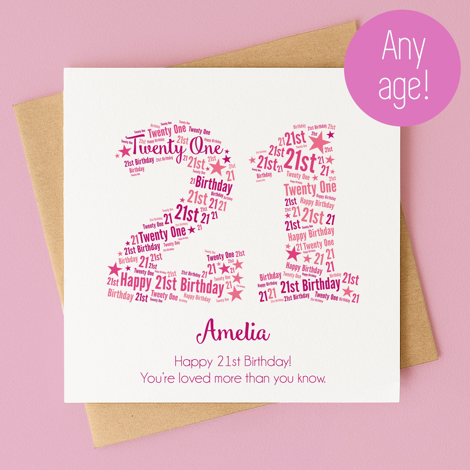 Personalised Pink Star Birthday Card For Her – Any Number