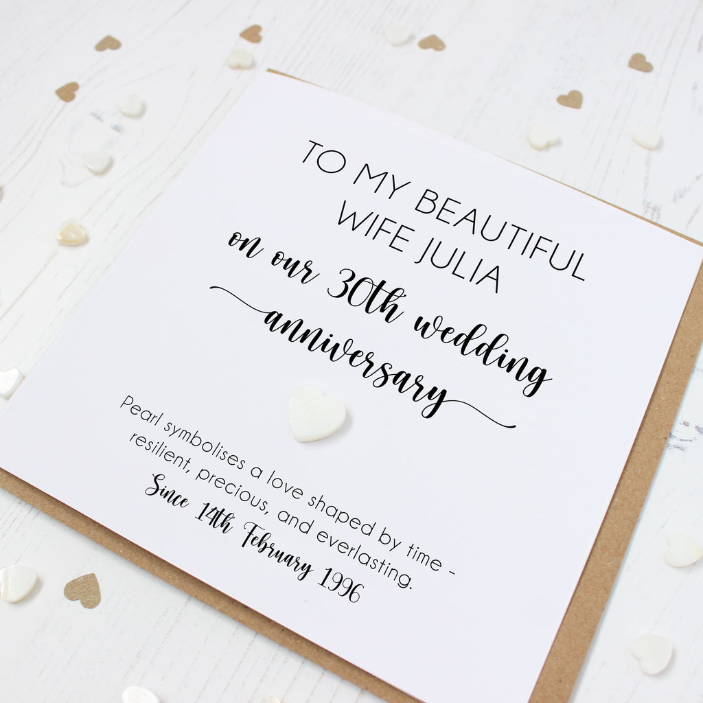 Personalised 30th Wedding Anniversary Card with Pearl Heart