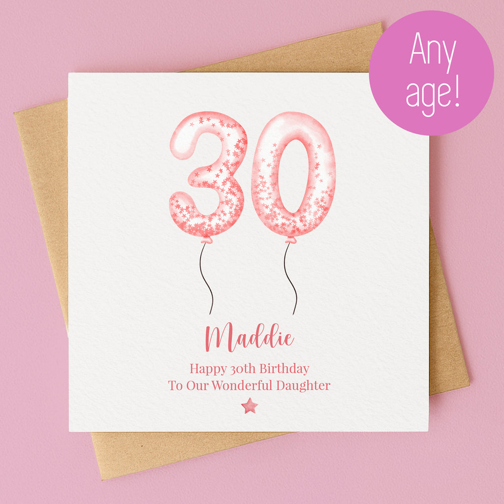 Personalised Blush Balloon Birthday Card