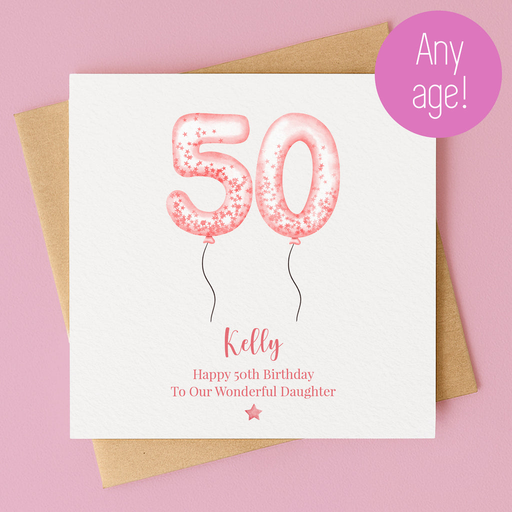 Personalised Blush Balloon Birthday Card