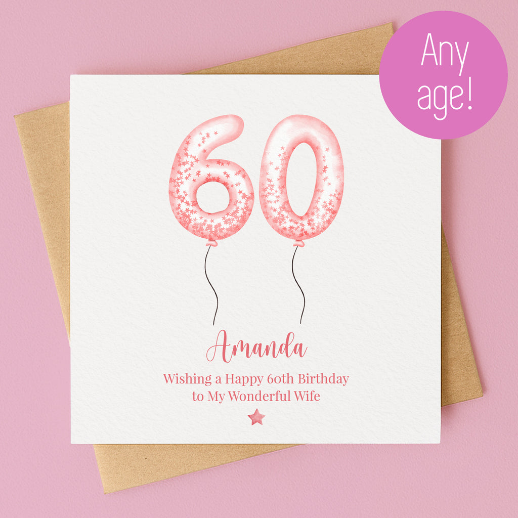 Personalised Blush Balloon Birthday Card