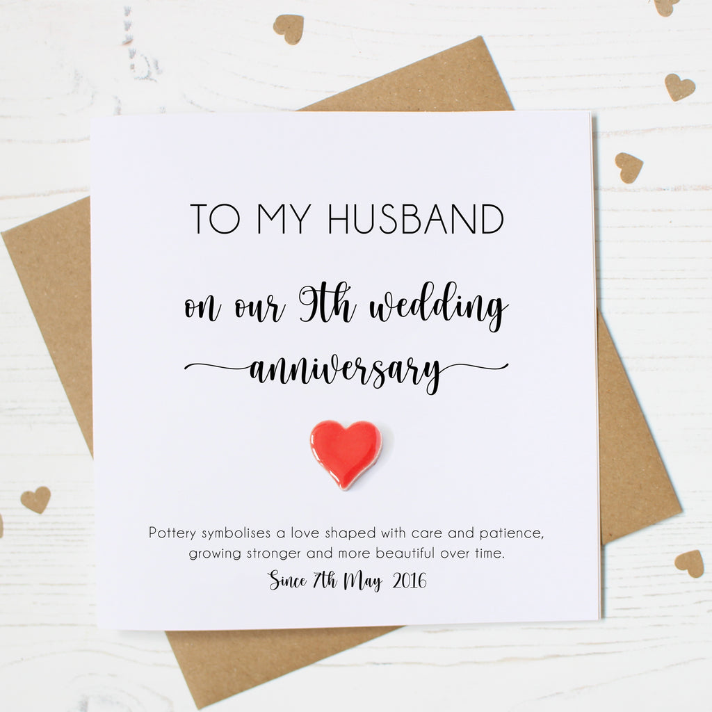 Personalised 9th Wedding Anniversary Card with Pottery Heart