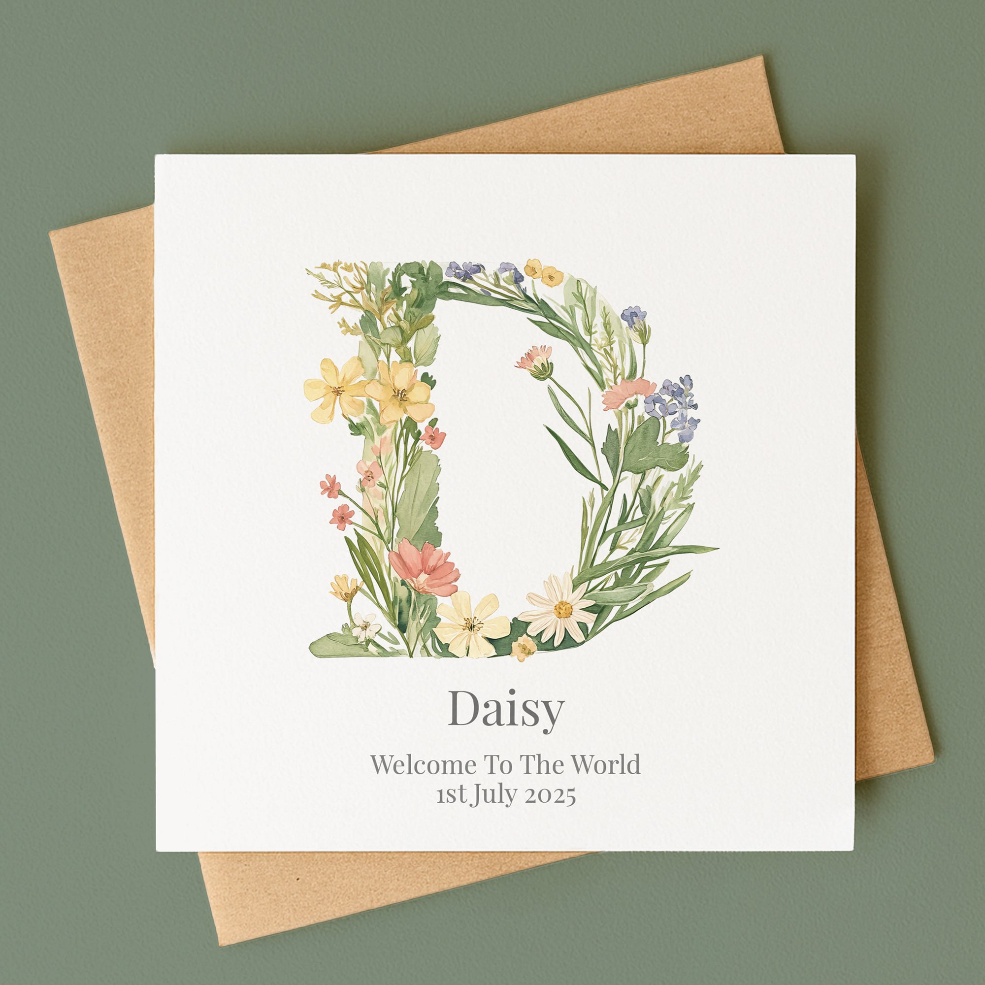 Personalised Botanical Initial Card – Any Letter