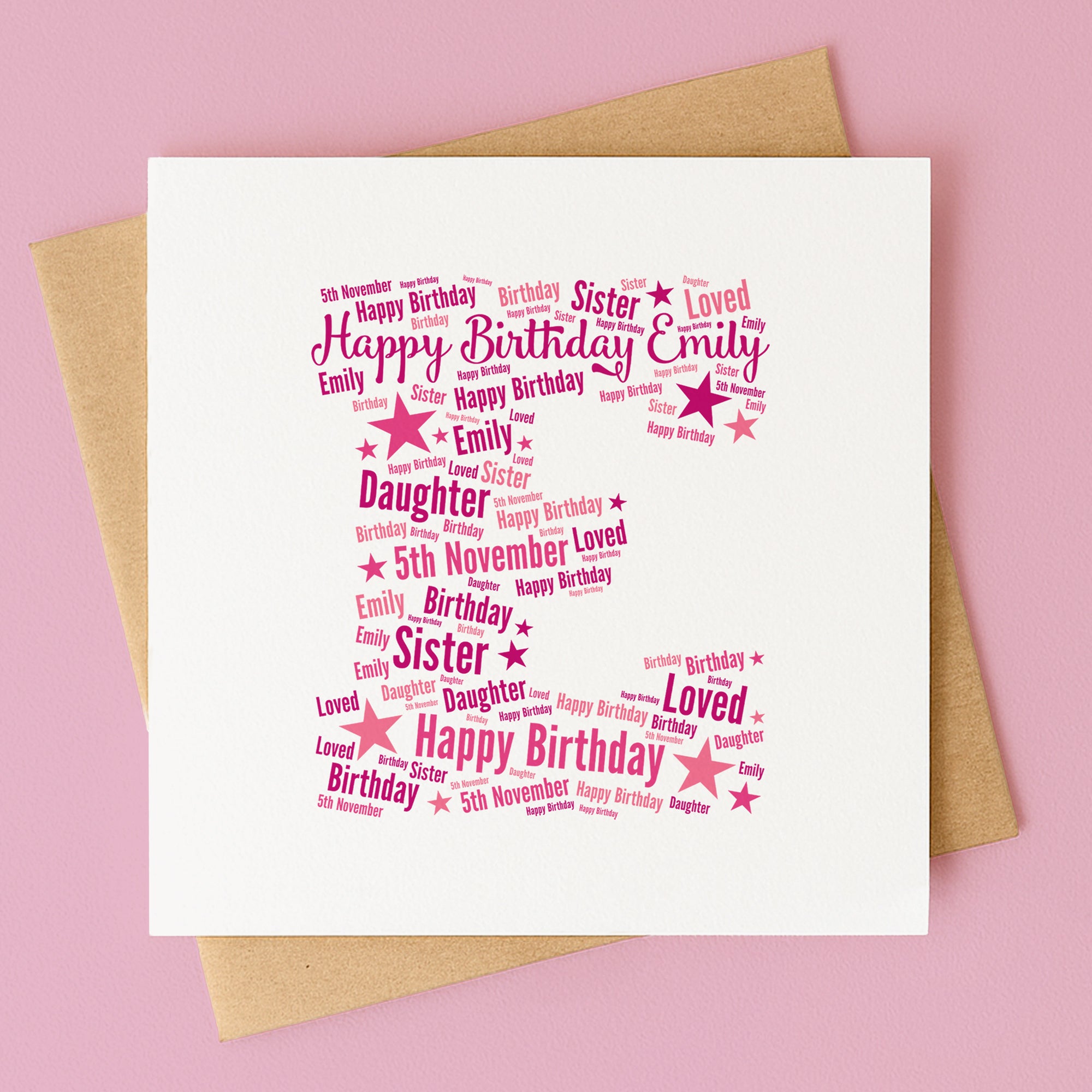 Personalised Pink Star Birthday Card For Her – Any Letter