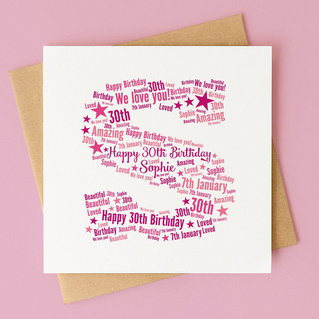 Personalised Pink Star Birthday Card For Her – Any Letter