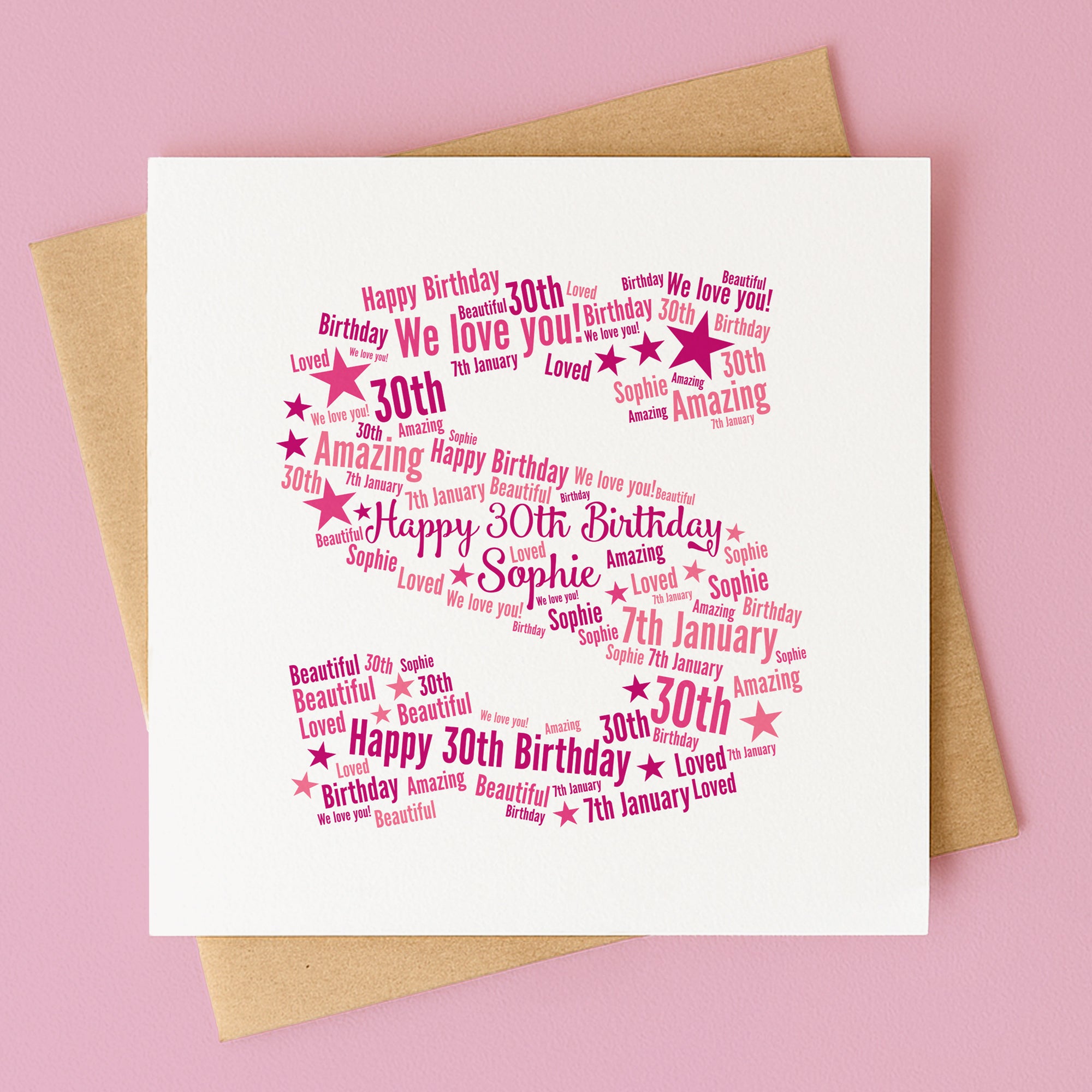 Personalised Pink Star Birthday Card For Her – Any Letter
